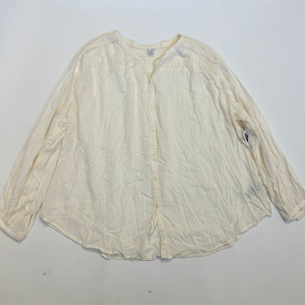 Old Navy Blouse Top Women XL Cream Long Sleeve Boho Smocked Shoulder Peasant NWT